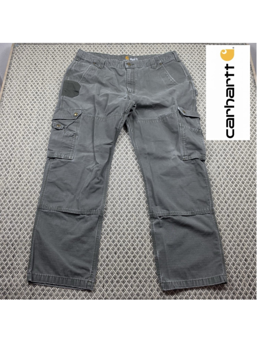 Carhartt Double Knee Cargo Pants Mens 40x32 Gray Ripstop Utility Work Pants